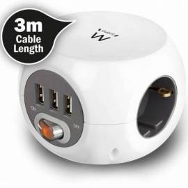 REGLETA CUBICA EWENT EW3953 CON 3 TOMAS USB