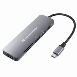 HUB CONCEPTRONIC USB-C 6EN1 HDMI VGA USB DP LECTOR SD