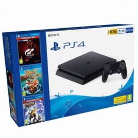 CONSOLA SONY PS4 500GB + TADEO JONES + RATCHET Y GT SPORTS