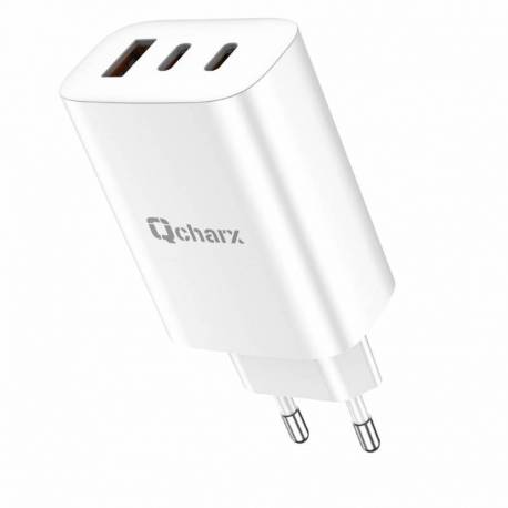 CARGADOR QCHARX ARES 3A 65W 2XUSB-C + CABLE USB