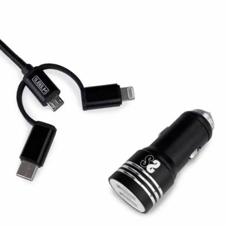 CARGADOR COCHE SUBBLIM 12W USB TIPO A + CABLES 3 EN 1